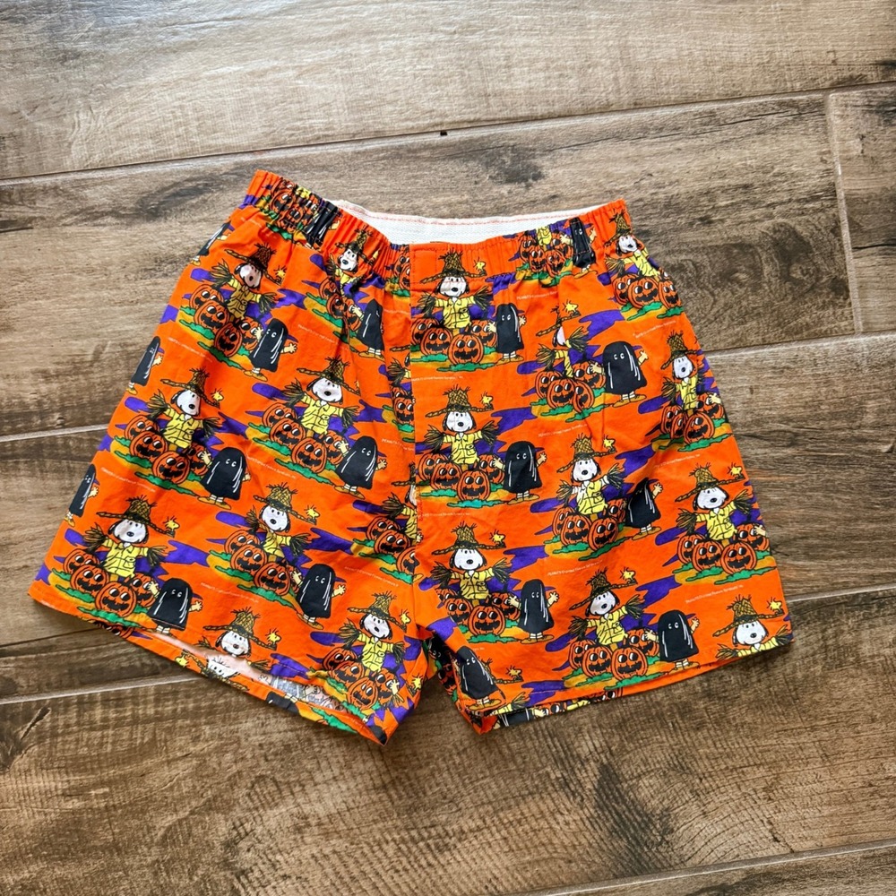 Peanuts Sideline Apparel VTG Mens Halloween Snoopy Pumpkin Patch Shorts,Orange,L